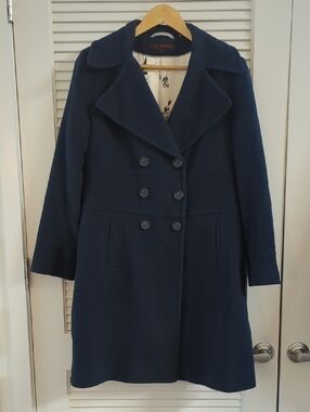 Vintage Via Spiga Sz 12 Wool Cashmere Blend Double-Breasted Rich blue Coat